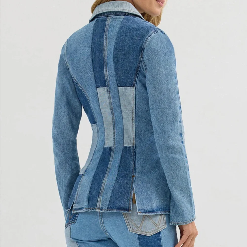 Wrangler x Lainey W Patchwork Denim Blazer Jacket • Rare Collab • Size Large - Picture 3 of 15